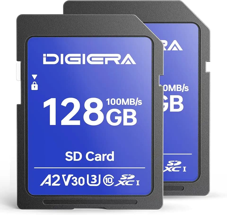 DIGIERA 128GB CS100 SDXC UHS-I Memory Card - up to 100MB/s, C10, U3, V30, 4K UHD, SD Card for Computers, Digital Cameras, Home Theatre Devices, Car Navigation Systems (2 Pack)