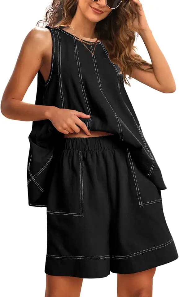 Womens 2 Piece Lounge Set Tank Top and Shorts