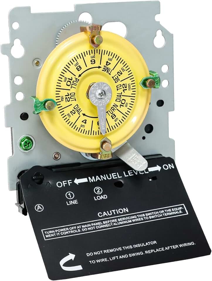 T101M Mechanical Timer Switch,120V AC SPST 40A,60Hz, Pool Pump Switch,Heavy Duty Pool Timers Outdoor,Timer for Lights HVAC Systems,24 Hour 12 ON/Off for Pump, 3 Years Warranty