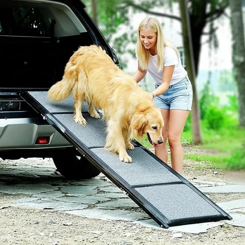 Pet Ramp (170 x 44 cm),Dog Ramp for Car, SUV & Truck, 67" Long & 17" Wide, Fold-able & Portable Pet Ramp with Non-Slip Rug Surface, Extra Wide Dog Steps for Medium & Large Dogs Up to 250LBS