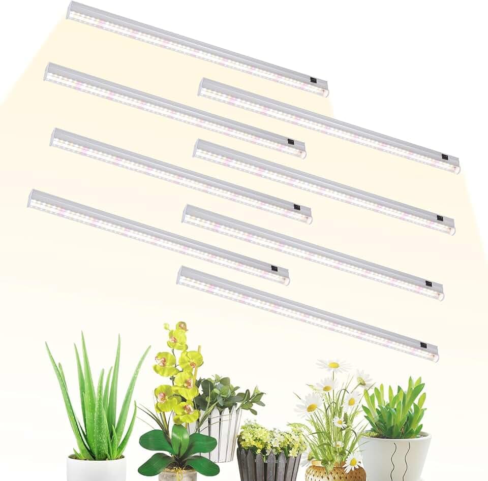 T5 Grow Lights, 2FT 120W (8×15W, 1000W Equivalent), Full Spectrum Grow Lights for Indoor Plants, 4000K, Plug and Play, Easy to Install, for Greenhouse & Plant Shelves (8 Pack)