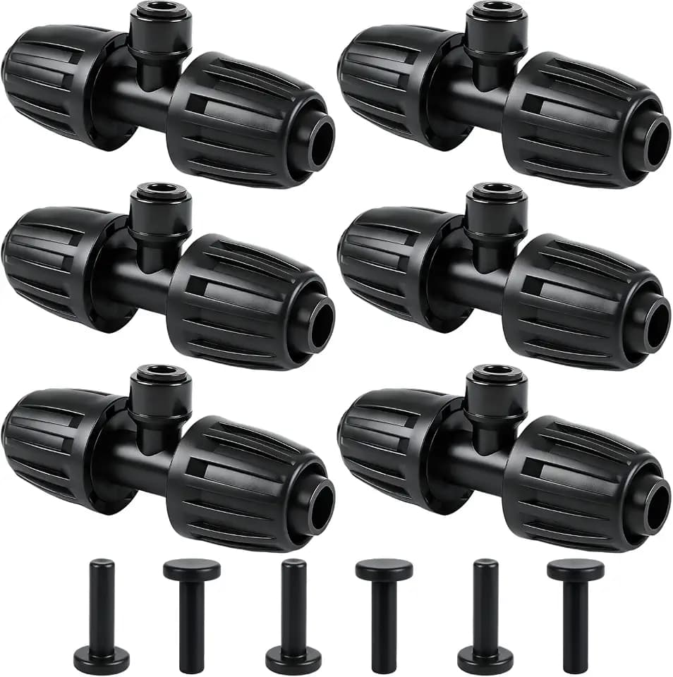 6 Pcs Barbed Tee 1/2 Inch To 1/4 Inch Irrigation Tubing Fittings, 1/2 Inch(1/2" ID x 0.65" OD) To 1/4 Inch Quick Connect Irrigation Adapter 16mm Hose Locked T Reducer To 1/4" Water Line