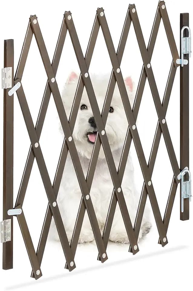 Relaxdays Hundeabsperrgitter, ausziehbar bis 96 cm, 48,5-60 cm hoch, Bambus, Hunde Schutzgitter für Treppe & Tür, braun
