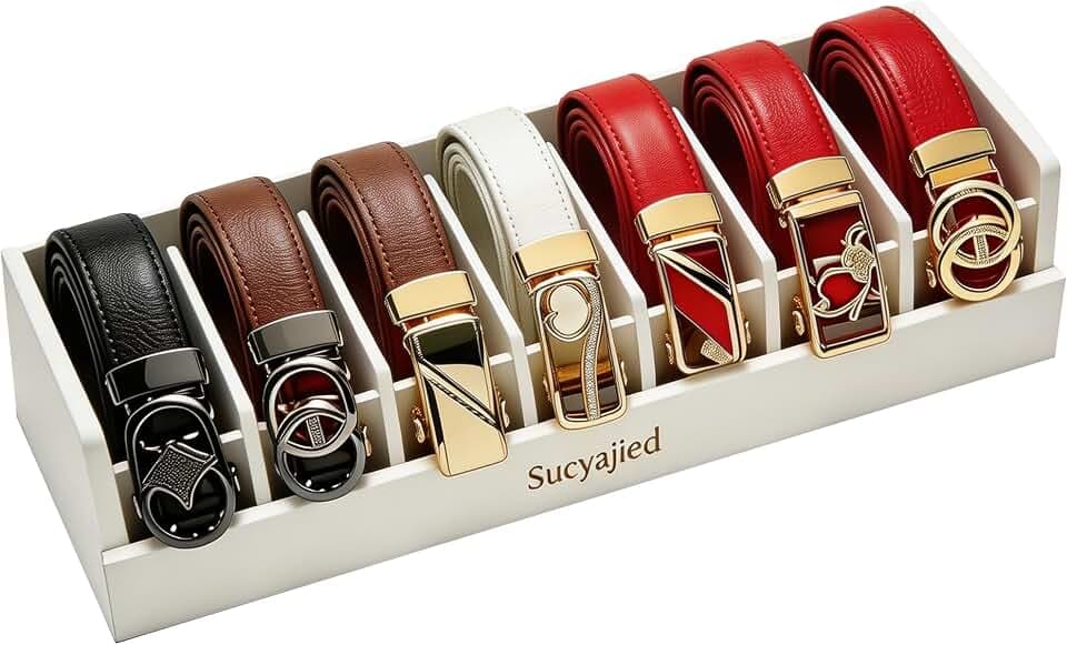 Belt Organizer, 7 Compartments Belt Organizer for Closet and Drawer, Bamboo Tie and Belt Storage Case, Belt Holder Box for Men/Women (White, 7)