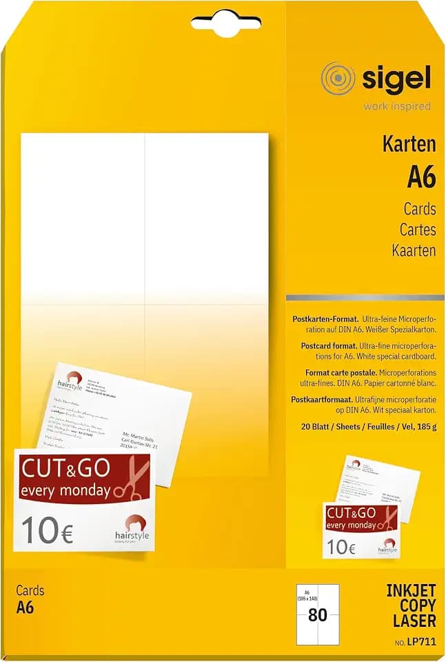 Sigel LP711 Blanko Karten weiß Postkarten A6 beidseitig bedruckbar 80 St.