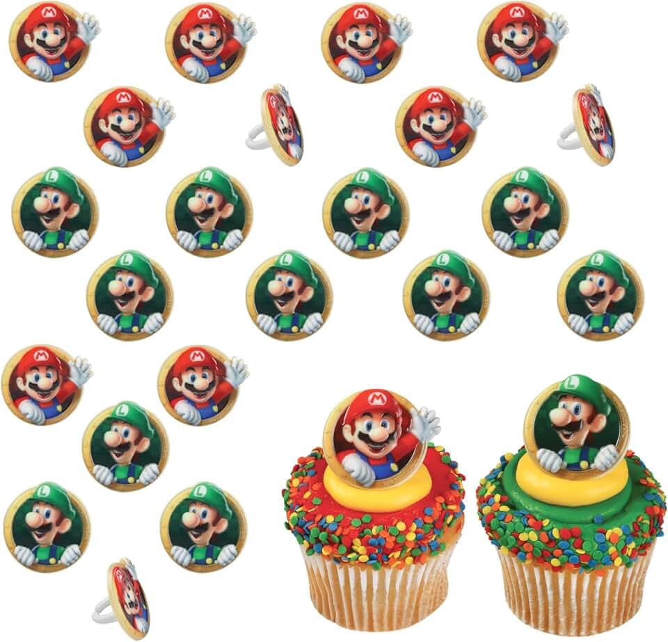 Super Mario™ Mario & Luigi Cupcake Decoration Toppers | 24 Pack Cake Rings