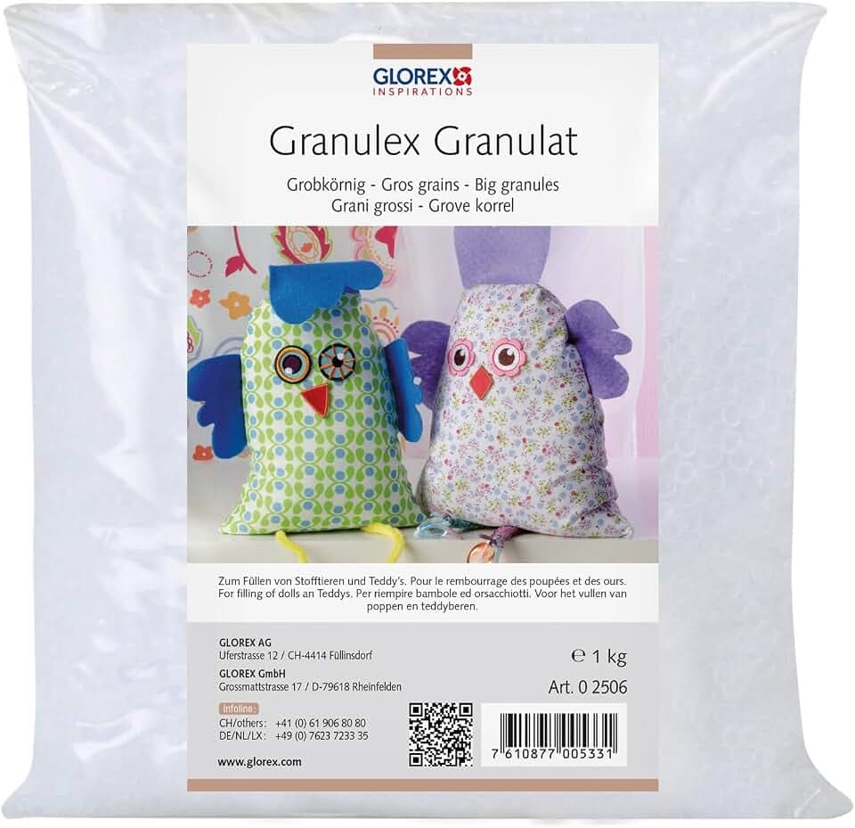 Glorex 0 2506 - Granulex grob, 1 kg, grobkörniger Füllstoff, zum Füllen von Puppen und Teddys, waschbar