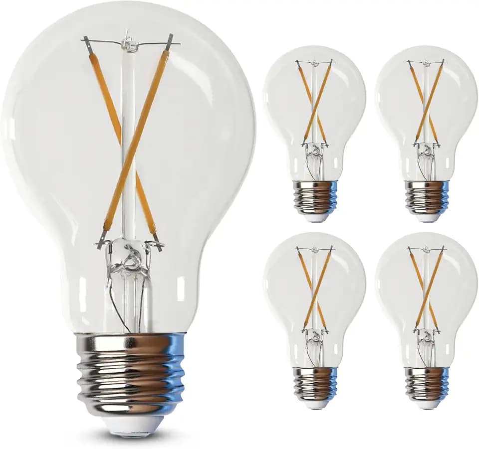 Feit Electric A19 LED Filament Light Bulbs, 40W Eq. Dimmable, 5000K Daylight, 90+ CRI, E26 Base, Decorative Clear Glass, 17,000-Hour Lifetime, General Purpose Lighting, A1940CL950CA/FIL/4, 4 Pack