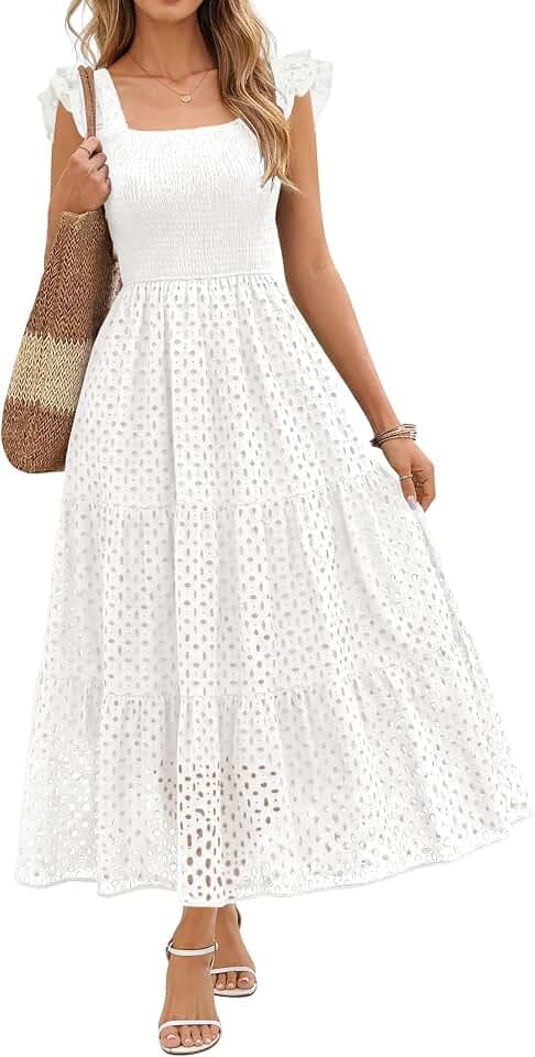 Lazysmile Womens Sleeveless Hollow Out Eyelet Summer Boho Maxi Dress
