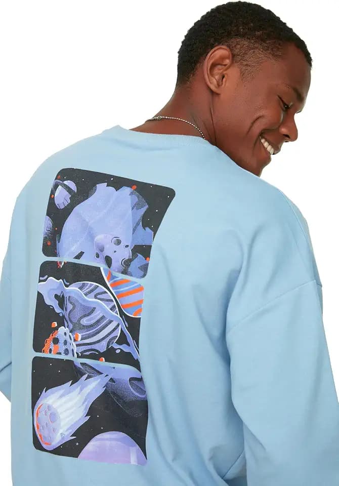 TRENDYOL Herren Oversize Fahrradkragen Langarm Printed Sweatshirt