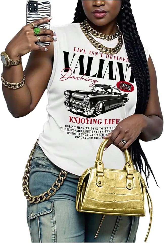 RoseSeek Women's Vintage Graphic Car Print Summer Tank Top