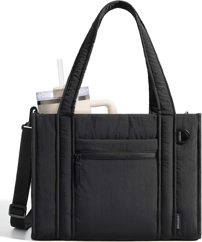 BAGSMART Boxy Tote Bag for Women, Crossbody Work Bag with Zipper