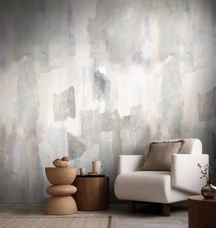 Livingwalls Anna D'Andrea Fototapete Abstrakt 1,59 m x 2,80 m - Creme, Grau, Rosa - Tapete Aquarell - 782073