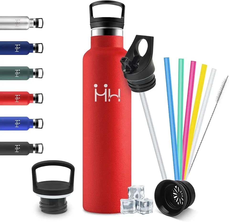 Edelstahl Trinkflasche 1L, Isolierflasche mit Strohhalm, BPA-Frei, Kohlensäure Geeignet, für Picknick, Schule, Fitness, Sprudel, Büro