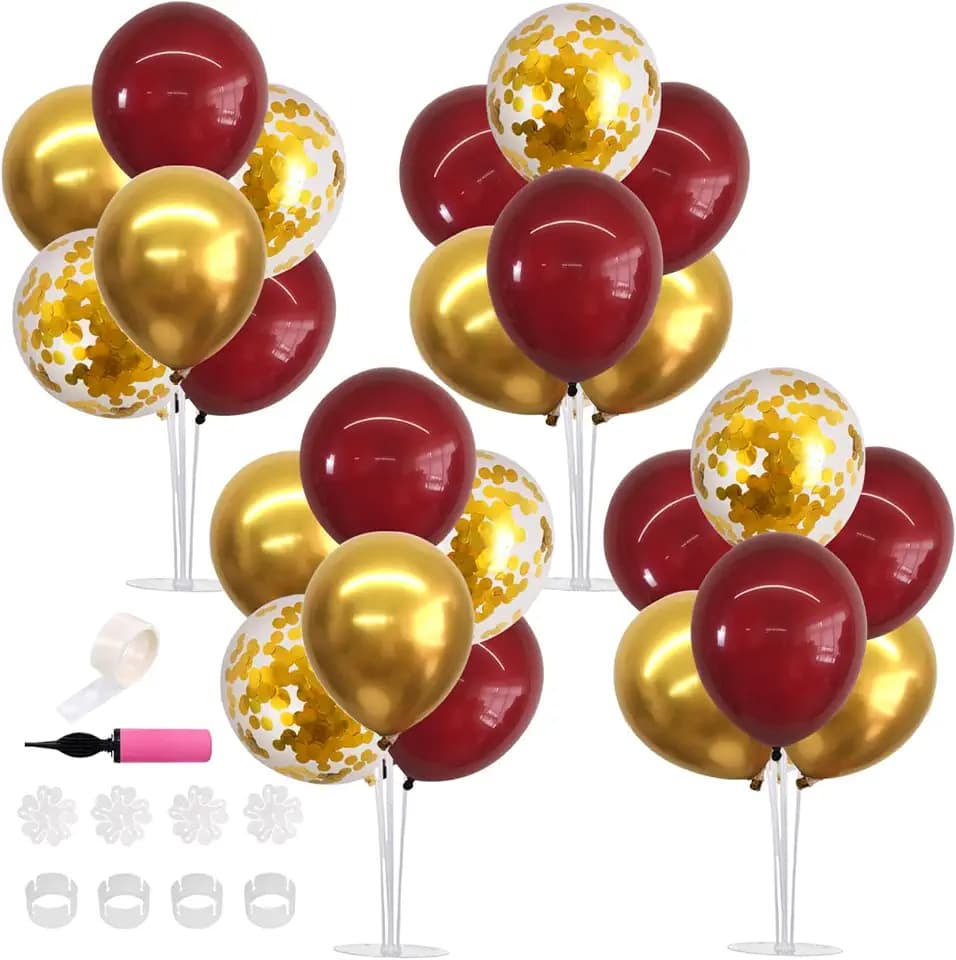 TONIFUL 4Set Burgundy Red Gold Balloon Stand Balloon Centerpieces for Table