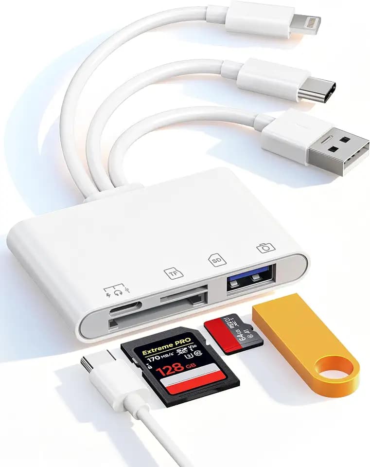 Flash Drive Adapter for iPhone/Android/PC, 4-in-1 Reader with SD/TF/USB-A/C