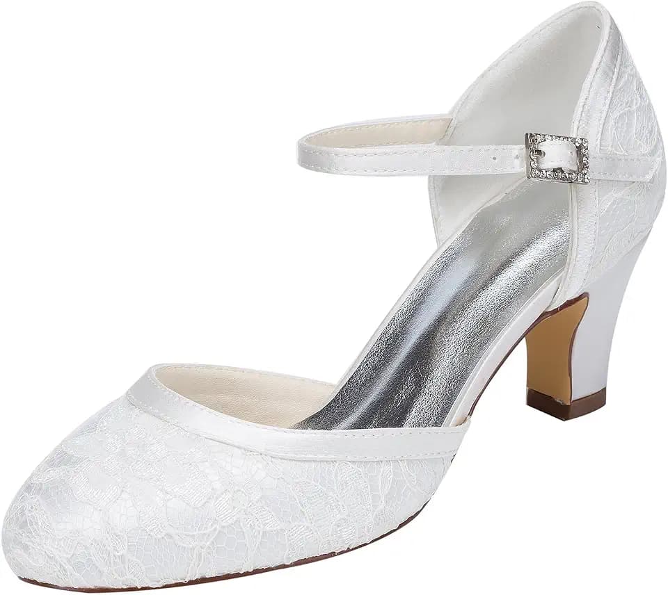 Brautschuhe Damen Spitze Satin Stiletto Pumps Sandalen