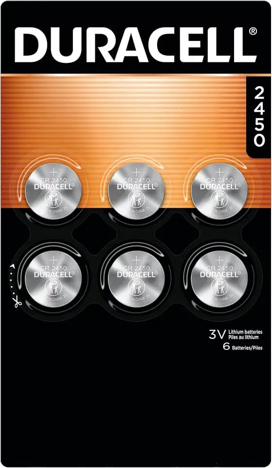 Duracell CR2450 Lithium Battery, 6 Count, Key Fob & Car Remote, 3V Cell