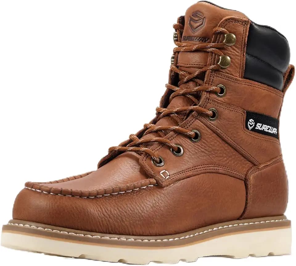 SUREWAY Men's 8" Moc Toe Full-Grain Leather Soft Toe Work Boots, EH Rated