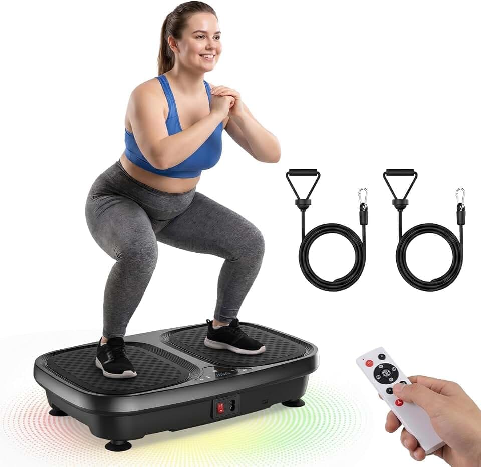 OLIXIS Vibration Plate Exercise Machine with 9 Auto Modes, Full Body Workout Vibrating Platform with LED Touch Screen & Pull Ropes for Weight Loss, Home Gym Fitness Equipment for Women Men