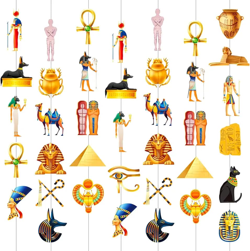 Ancient Egyptian Garlands Ancient Egyptian Birthday Decorations 6PCS Egypt Theme Paper Garland Banners Egypt Party Pyramid Mummy Hanging Ceiling Decor for Egypt Pharaoh Birthday Culture Party Supplies