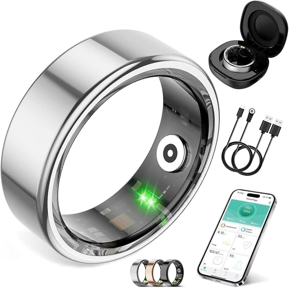 Smart Ring for Women Men,Fitness Tracker Ring with Heart Rate, Sleep Monitoring, Blood Oxygen, Step Counting for iOS and Android, No Subscription Fee, Waterproof(Silver, 8)
