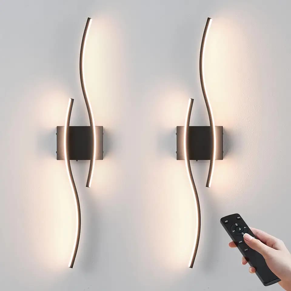 KARTOOSH Wireless Wall Sconces Set of 2, Dimmable LED Sconce with Remote