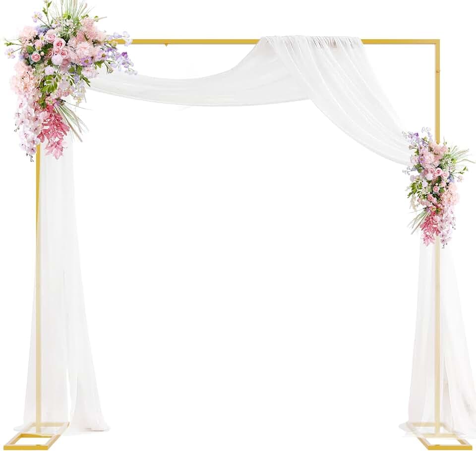 Heavy Duty Backdrop Stand, 8ft x 8ft, Adjustable Pipe and Drape Kit, Gold