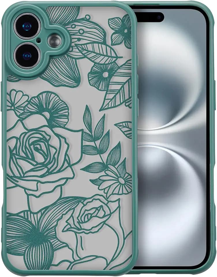 XIZYO for iPhone 16 Case Cute Floral, Deep Green