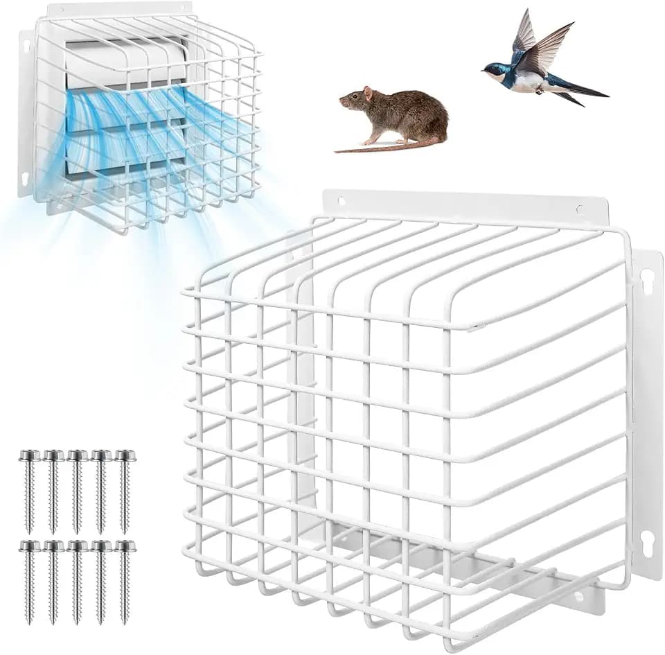 Universal Outside Bird Guard - Stainless Steel Construction Dryer Vent Cover, Fits 3" to 4" Vent Hoods, Prevents Birds, Rodents and Debris from Entering Dryer or Bathroom Exhaust Fan, White