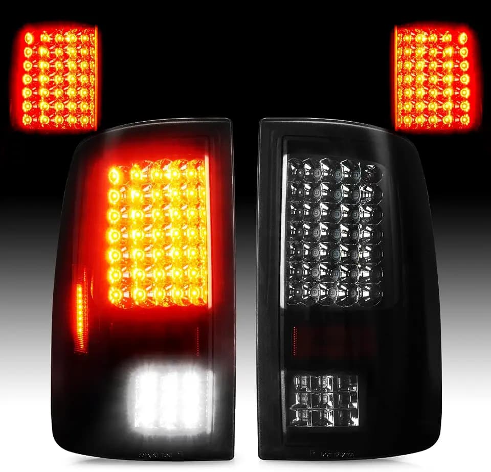 Tail Lights Assembly Smoked Lens Fit for Dodge Ram 1500 2009-2010, 2500 3500 2010, for Ram 1500 2500 3500 2011-2018, NOT Compatible w/Original LED version (Only Fit Factory Halogen Version)