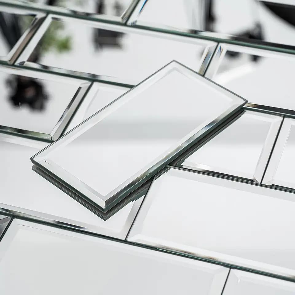 40-Pack Greek Silver Beveled Mirror Glass Tiles - 3x6 Real Mirror Subway Tile - Upgraded Industrial Self-Adhesive Backing for Kitchen Backsplash, Accent Wall & Home Decor (Approx. 5 Sq.Ft)