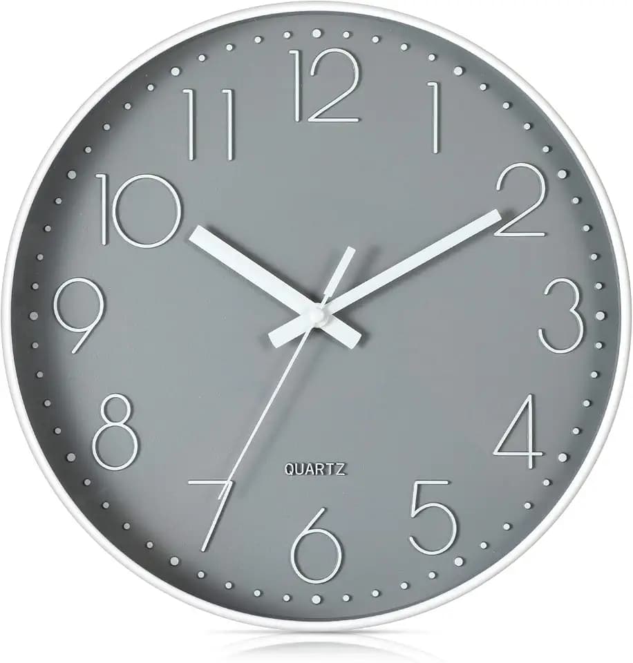 12 Zoll Modern Quartz Lautlos Wanduhr mit Arabisch Ziffer Wanduhren Ohne Ticken Wohnaccessoires Deko(Grau)