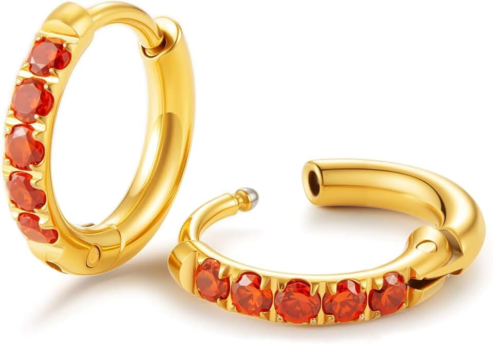 Hypoallergenic Unisex Surgical Steel Small Cubic Zirconia Huggie Hoop Earring, Color Gold - Silver - Rose Gold - Black - Rainbow, Size 6mm- 12mm Safe for Sensitive Ear