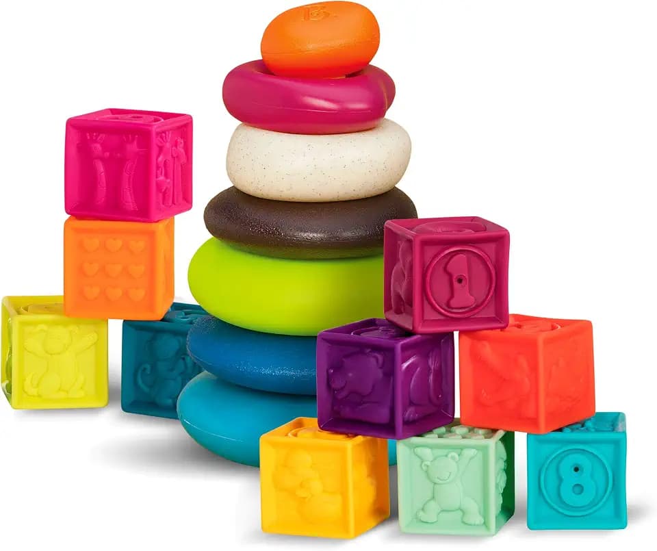 B. toys Baby Blocks & Stacking, One Two Squeeze Stacking Set, Sort & Stack