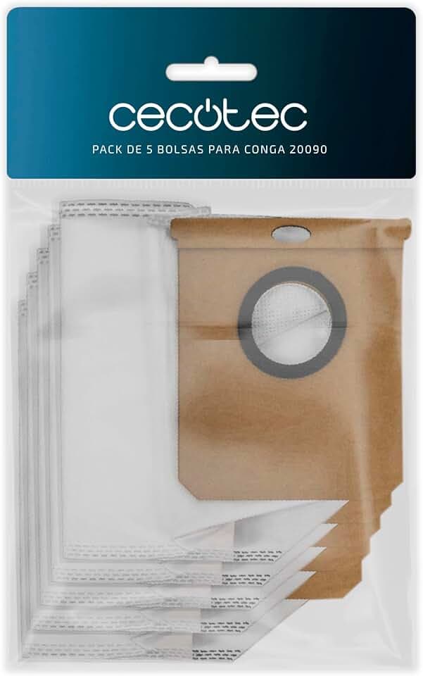 Cecotec 5er-Pack Staubsaugerbeutel für Conga 20090, inklusive 5 Staubsaugerbeutel, kompatibel mit der Basis für Staubsauger und Wischroboter Conga 20090, Zubehör