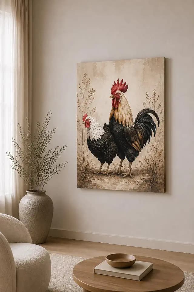 ICE ARMOR Large Rooster and Hen Country Wall Art Canvas Print 24x36 Inch Frameless Rustic Farm Decor Chicken Wall Art Kitchen Dining Area Farmhouse Home Decor - Ready to hang