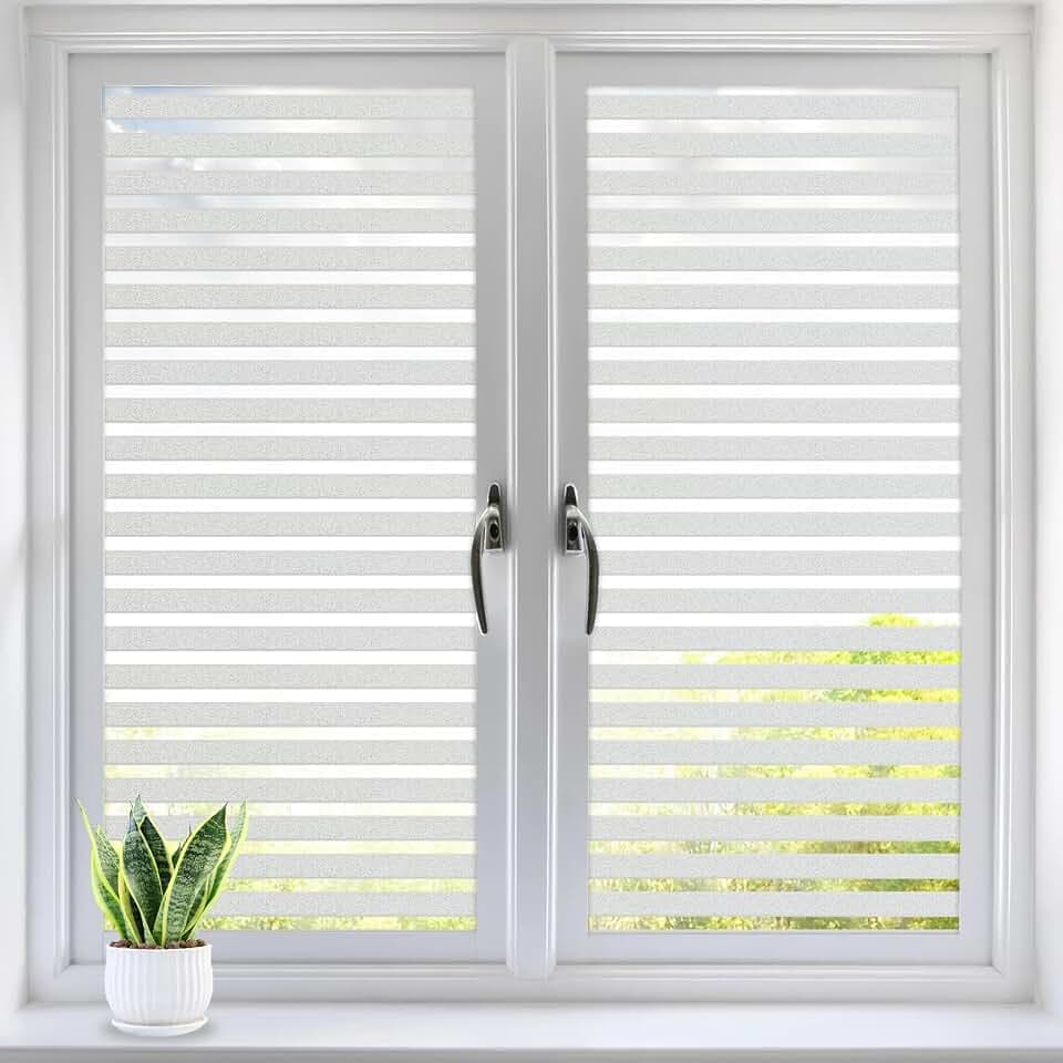 Alyvisun Fensterfolie Streifen Sichtschutzfolie Fenster 44.5×220cm [Länger & Breiter], Selbsthaftend Blickdicht Fensterfolie mit Statischer Haftung für Badezimmer Zuhause Büro