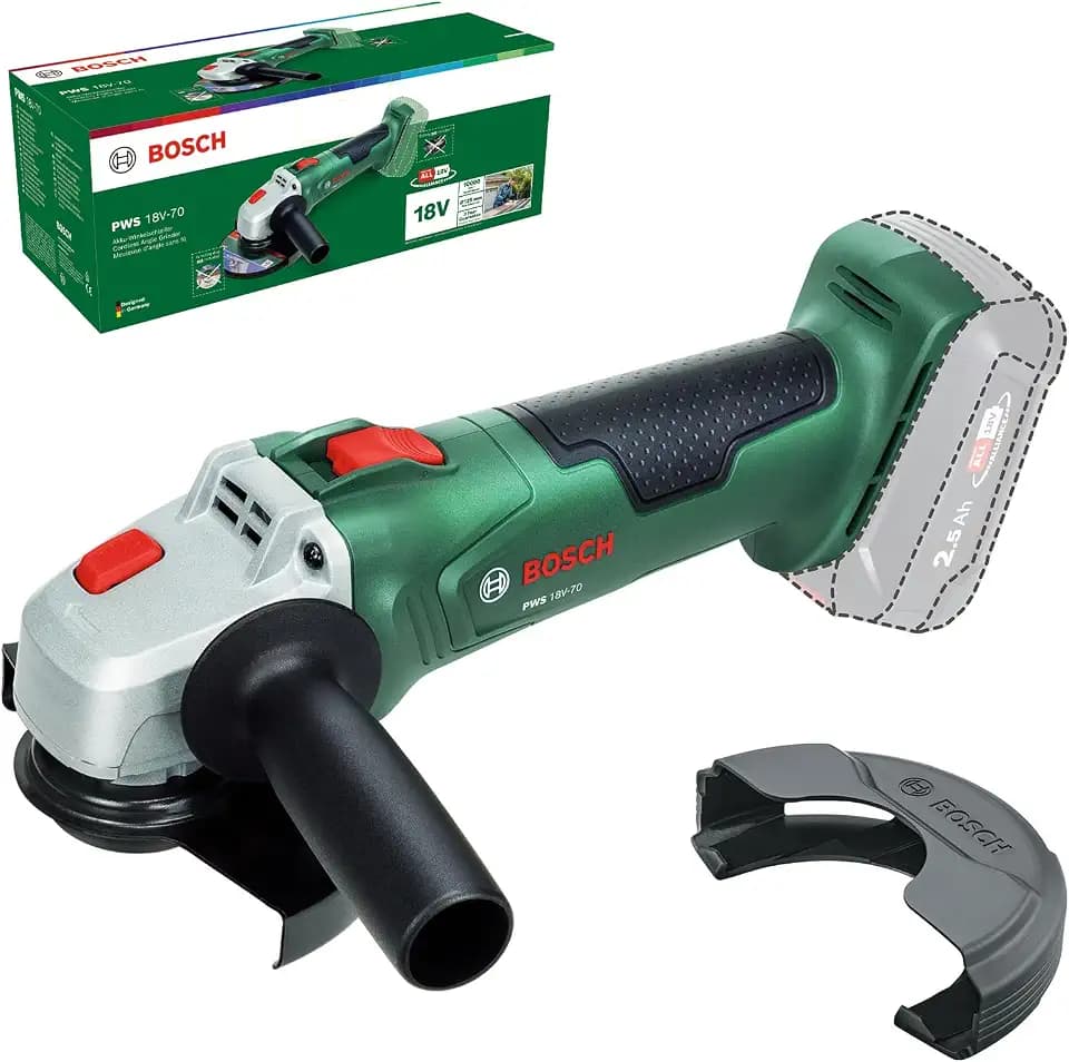 Bosch 18V System Akku-Winkelschleifer PWS 18V-70 (Für kleine bis mittlere Trenn- und Schleifarbeiten; Scheibendurchmesser: 125 mm)