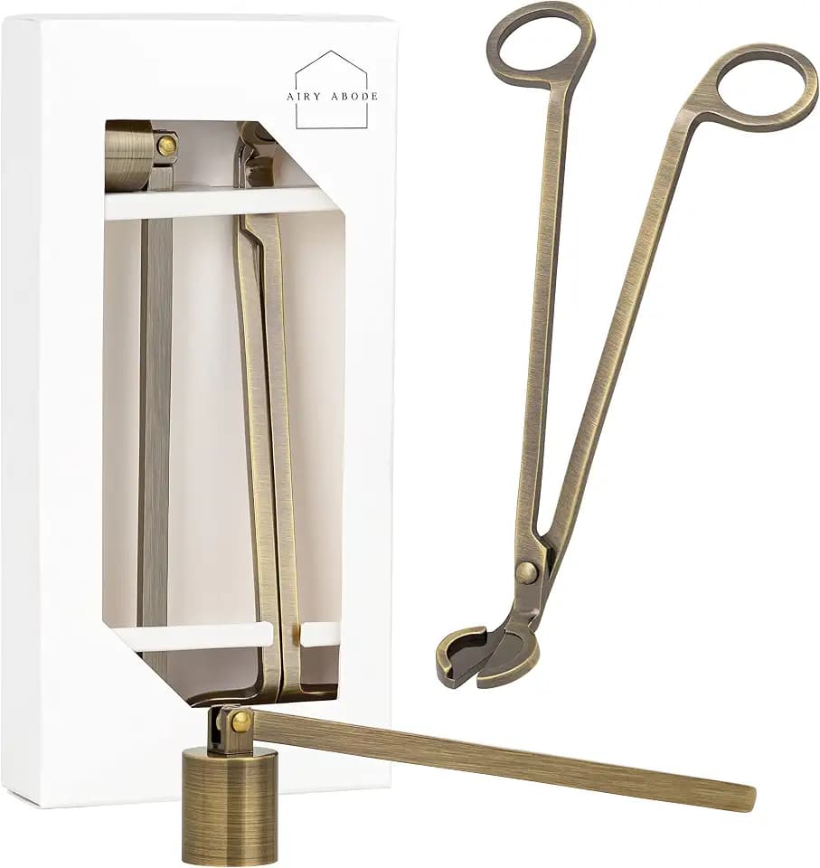 Airy Abode Kerzen-Zubehör-Set mit Kerzenlöscher und Dochtschneidemaschine, Gold gebürstet