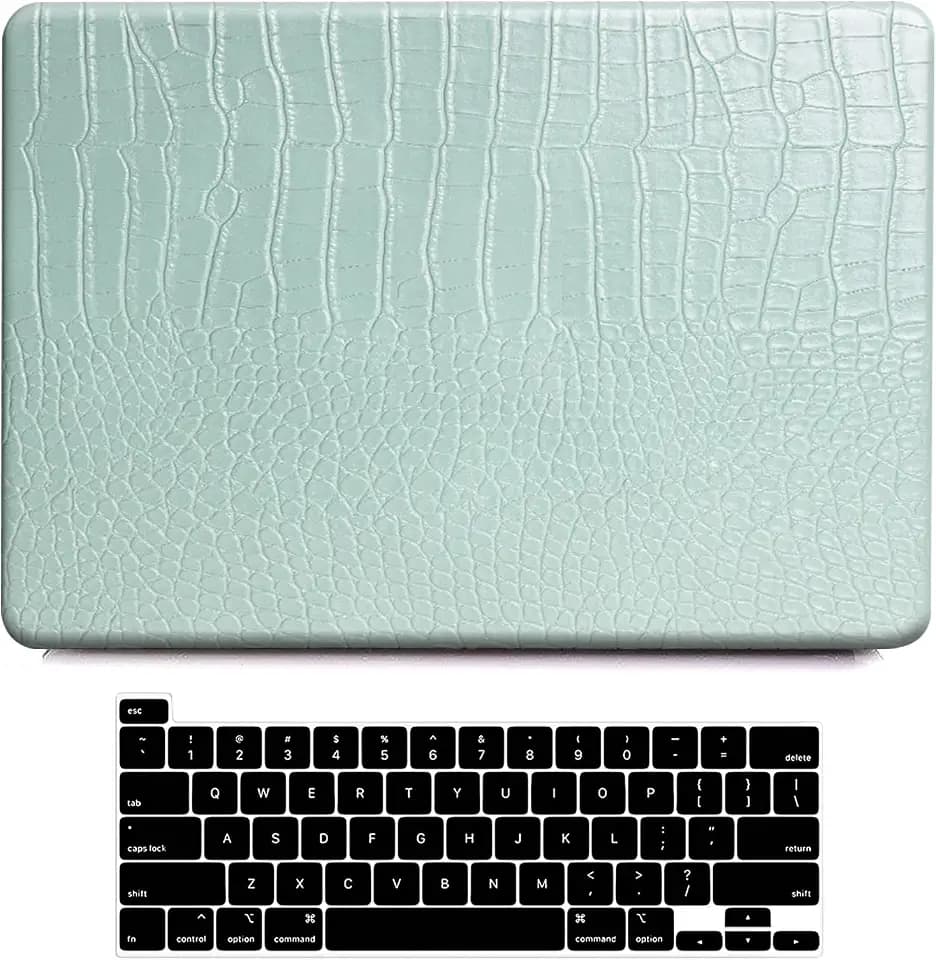 Hülle kompatibel mit MacBook Air 13 Zoll Hülle 2021 2020 2019 2018 Release M1 A2337 A2179 A1932, Premium Leder Schutzhülle Kunststoff Hard Case & Tastaturabdeckung,Krokodil Grün