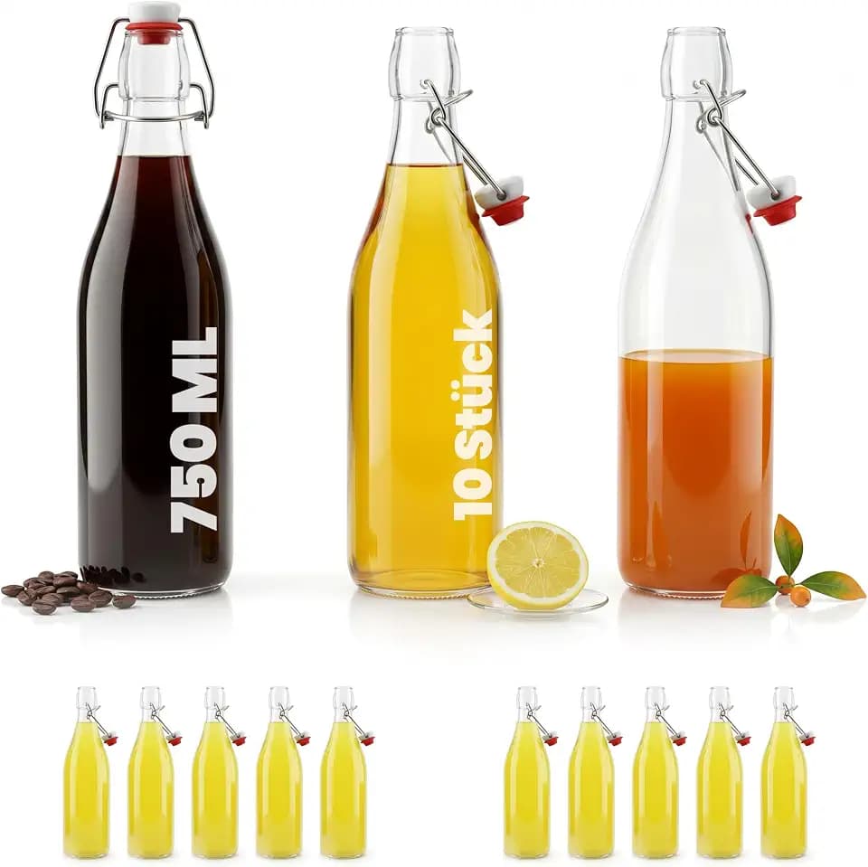 10 Bügelflaschen 750ml Bügelflasche 750 ml Glasflaschen mit Bügelverschluss Leer zum Befüllen Schnapsflaschen Likörflaschen Saftflaschen Weinflaschen Öl Essig Dicht Hochwertig