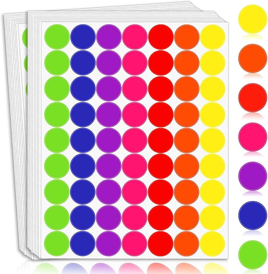 Colored Dot Stickers 1 Inch, Circle Stickers Round Color Coding Dots Markers Sticker, 1575 PCS Removeable Sticky Labels Sticker Dots for Toddlers Students Office Classroom in 7 Assorted Colors