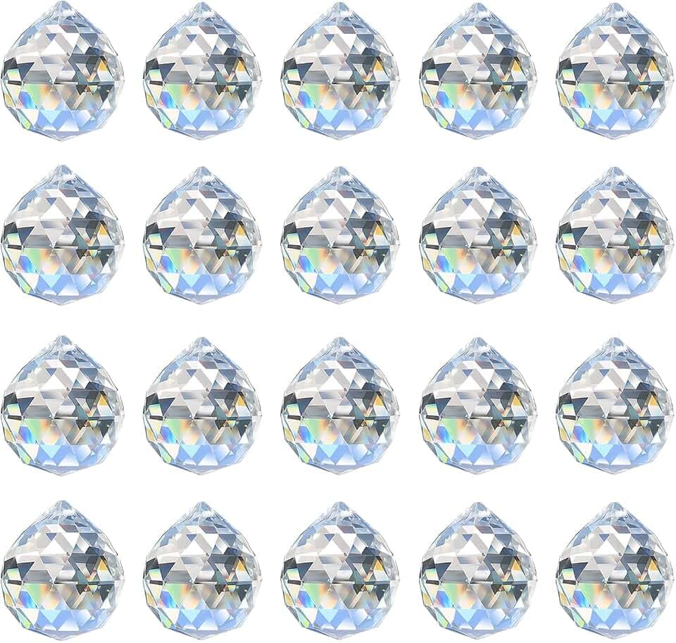 MerryNine 20Pack Kristallkugel 0.8"/20mm Prisma Sonnenscheinfänger Regenbogen Anhänger Maker, hängende Kristalle Prismen für Fenster, für Feng Shui, für Geschenk (Clear)