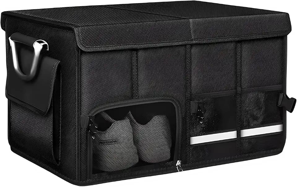 Car Trunk Organizer, 52L Collapsible Car Storage Waterproof Trunk Organizer with Lid & Handle, Multi Compartment Oxford Cargo Groceries Storage for Trucks SUVs Sedans