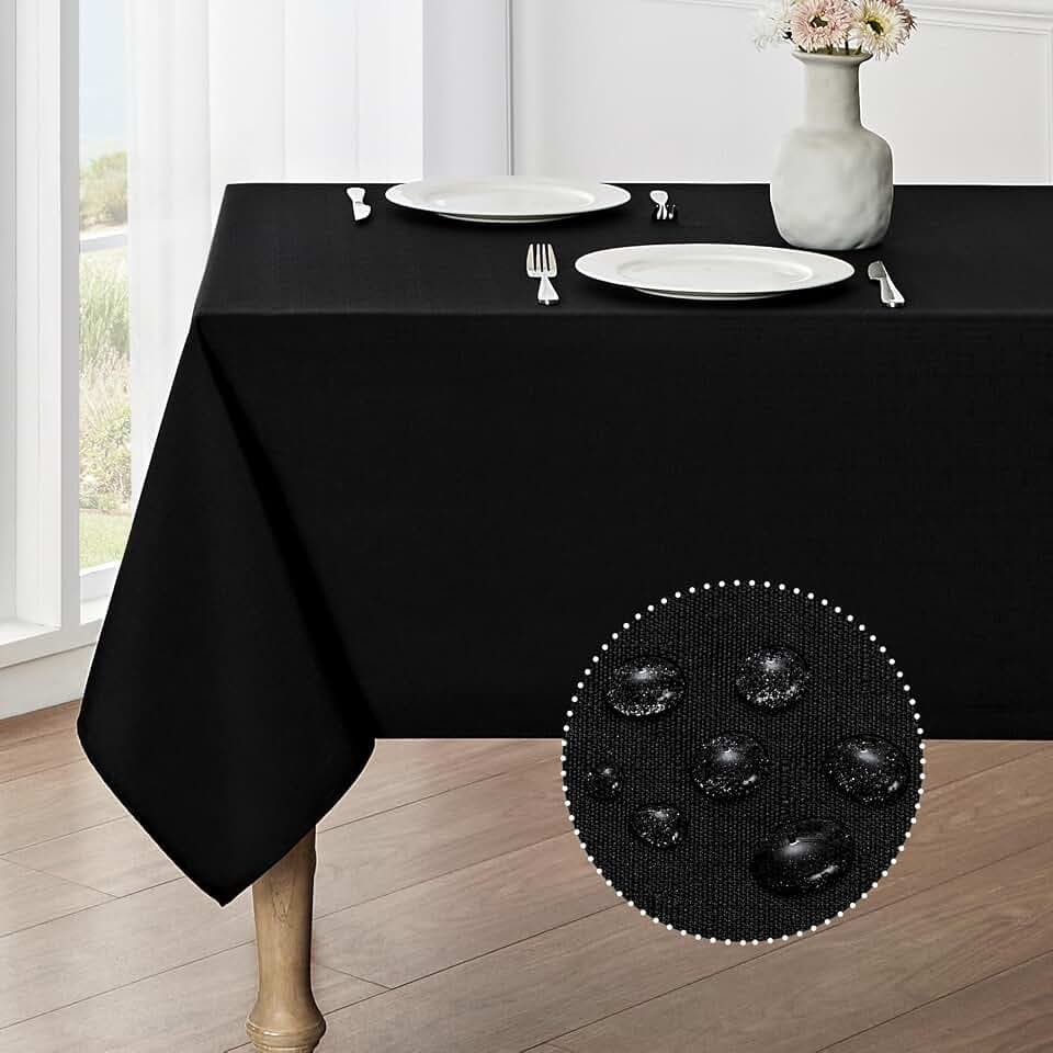 Veblandy Rectangle Tablecloth Waterproof 52x70 inch Linen Textured Table Cloth Stain and Wrinkle Resistant Washable, Decorative Fabric Table Cover for Dining, Party and Camping, Black