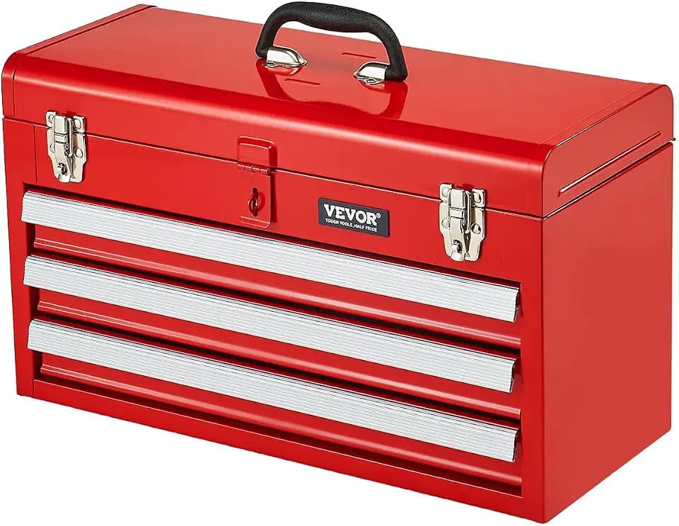 VEVOR Werkzeugkiste 520 x 218 x 304 mm, Werkzeugkasten mit 3 Schubladen, Werkzeugkoffer mit EVA-Einlagen, kugelgelagerten Schubladenverriegelungen & Pulverbeschichtung, Werkzeug-Organizer, rot