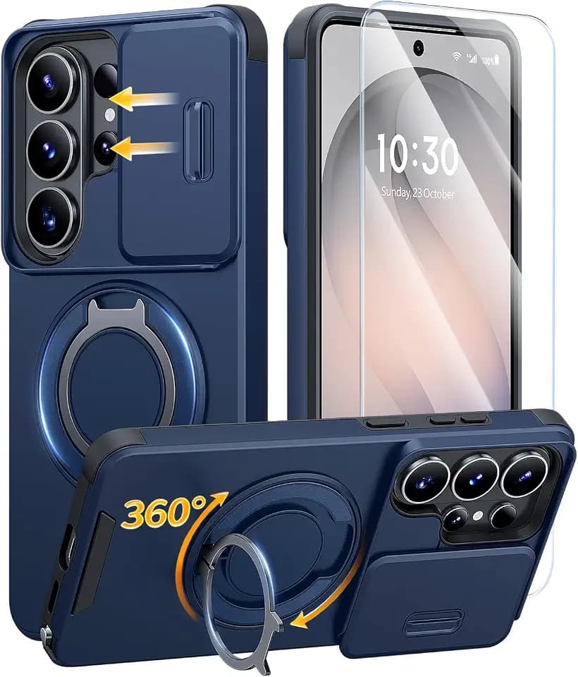JAME for Samsung Galaxy S26 Ultra Case with Ring Stand & Slide Camera Cover