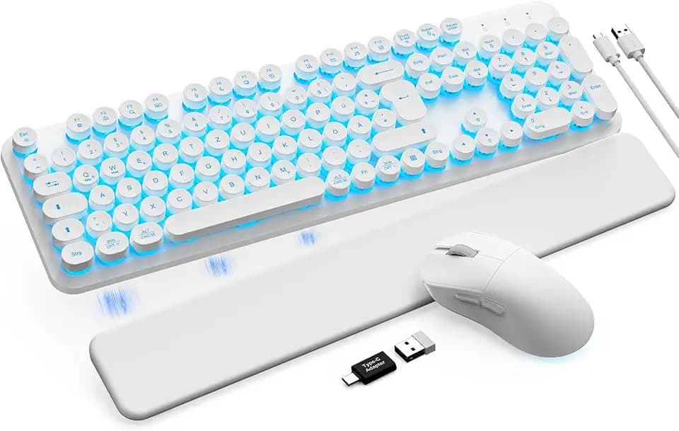 Tastatur Maus Set Kabellos QWERTZ mit beleuchteten Rundtasten