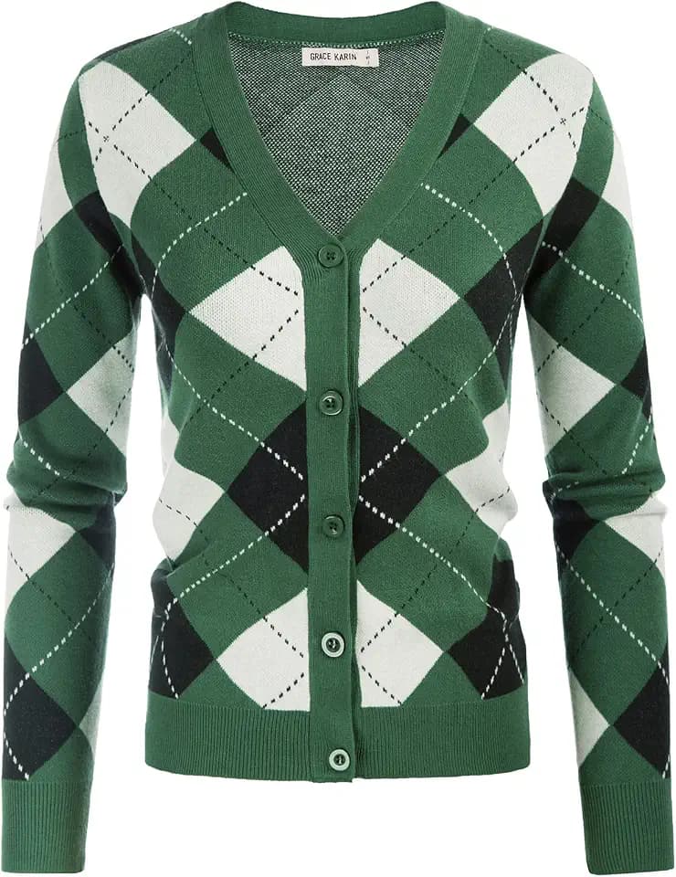 GRACE KARIN Cardigan Sweaters for Women Fall Argyle Sweater Preppy Clothes